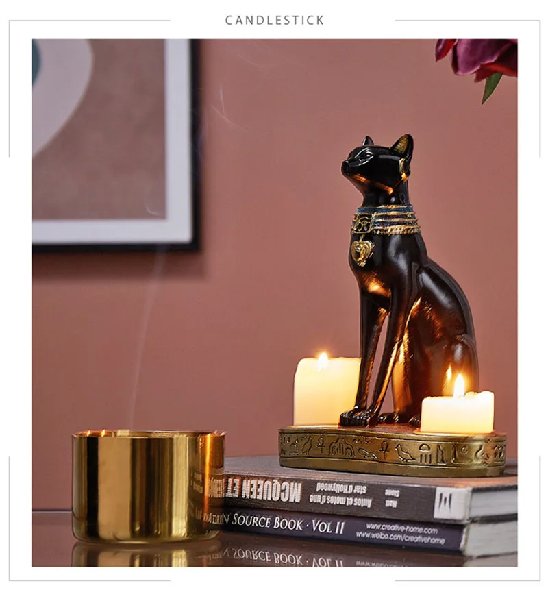 Egyptian Cat Resin Candlestick