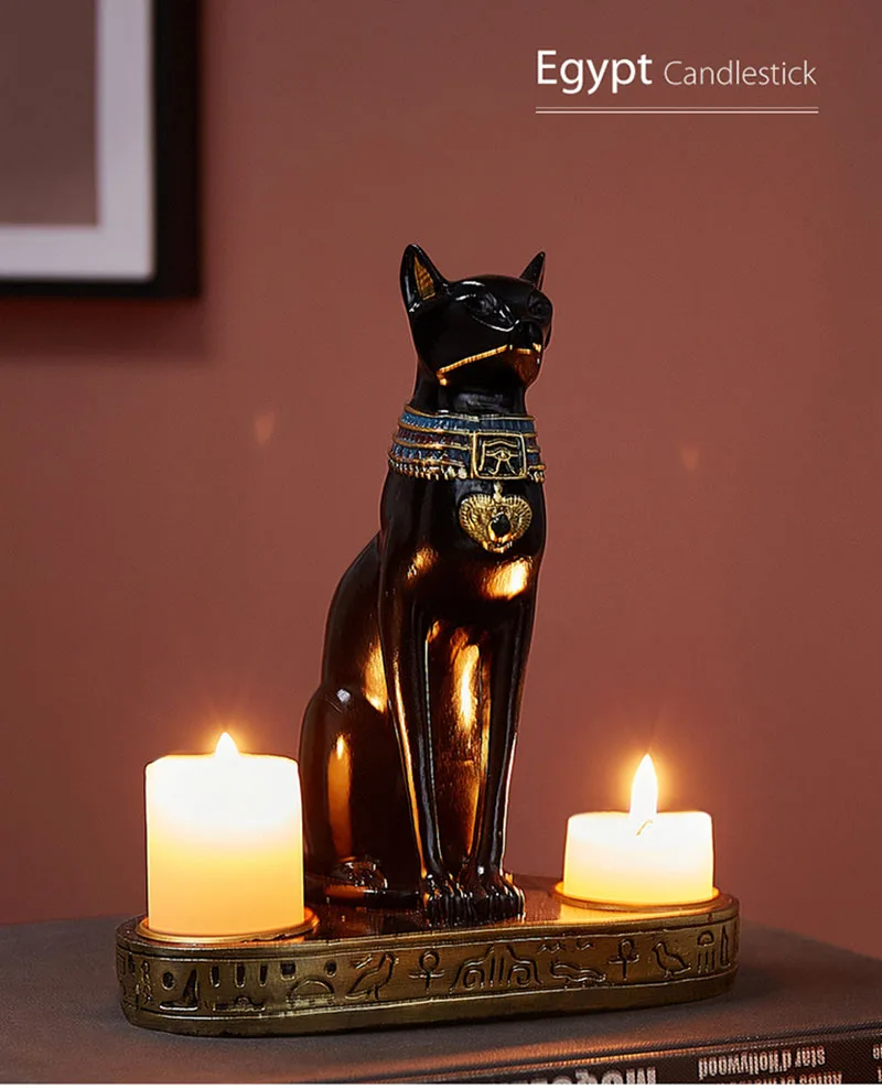 Egyptian Cat Resin Candlestick