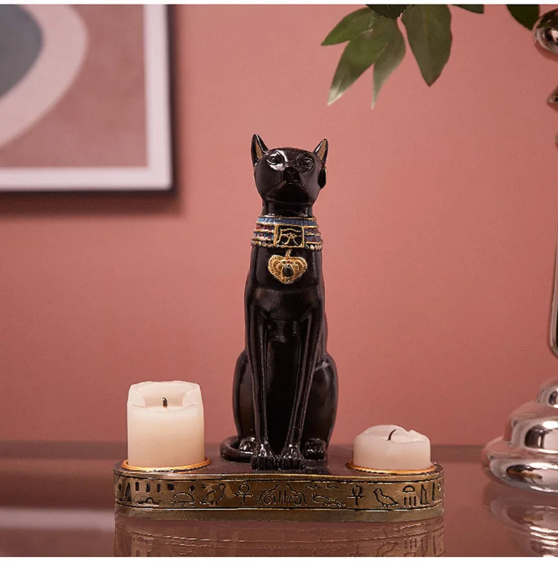 Egyptian Cat Resin Candlestick