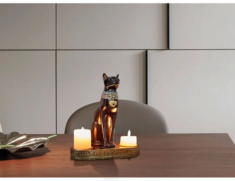 Egyptian Cat Resin Candlestick